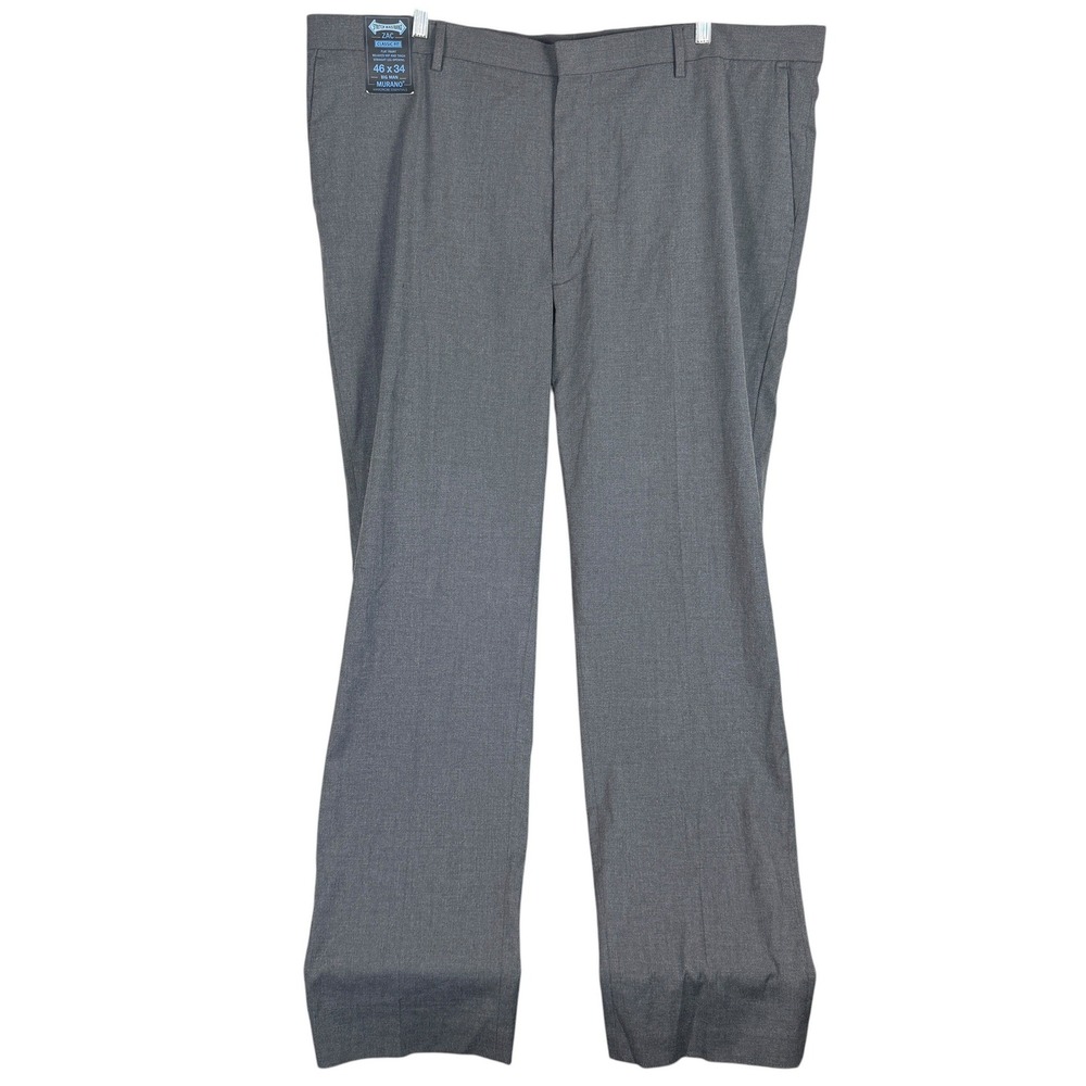 NEW Murano Zac Fit Dress Pants Mens 46x34 Gray Stretch Flat Front Classic Fit